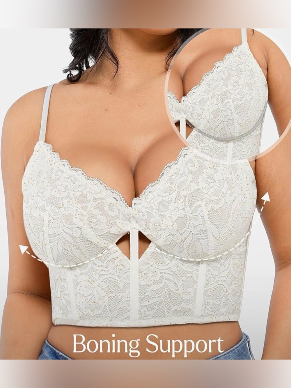 popilush Lace Longline Bralette with Boning Support - Cream size  2X  NWT